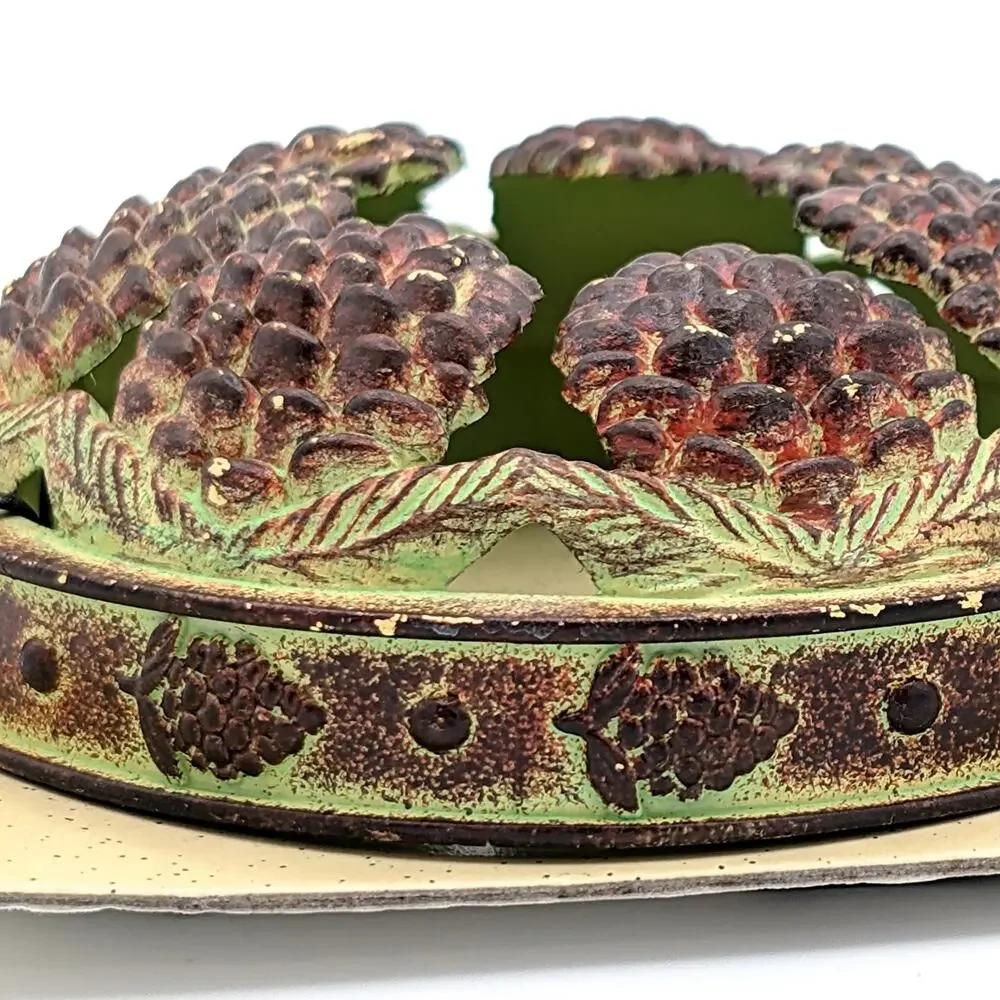 Vintage Yankee Candle Illuma-Lid Jar Topper Antique Verdigris 3D Pine Cone Metal